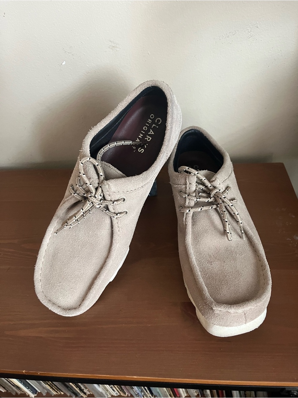 Clarks Beige Suede Wallabee-Style Lace-Up Loafers